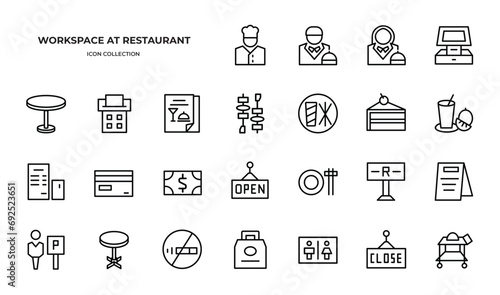 workspace at restaurant Icons Pack. Line icons set. Flat icon collection set. Simple vector icons.