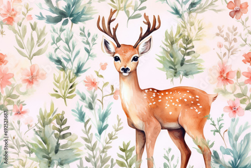 Nature pattern art design background deer illustration cute animal seamless forest