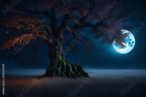 mystical tree under the moon. three-dimensional rendering. © Arham