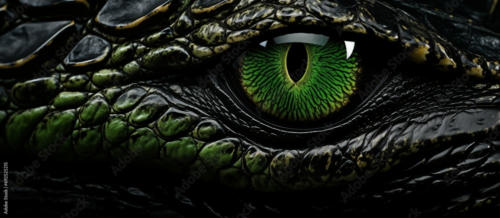 Close-up of the eyes of a crocodile or alligator. - obrazy, fototapety, plakaty 