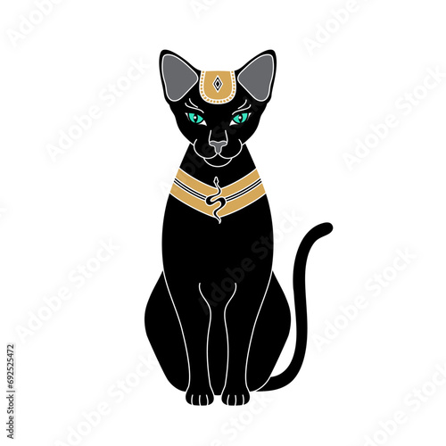 Egyptian cat on a white background. Ancient Egyptian goddess Bast or Bastet.