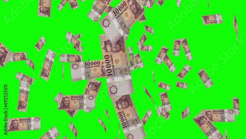 10000 HUNGARIAN FORINT notes falling Green screen