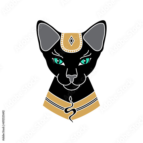 Egyptian cat on a white background. Ancient Egyptian goddess Bast or Bastet.
