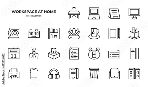 workspace at home Icons Pack. Line icons set. Flat icon collection set. Simple vector icons.
