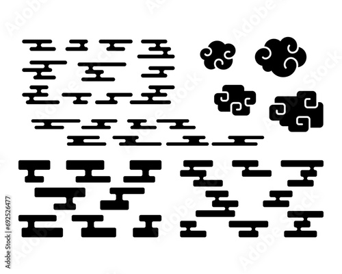 いろいろなエ霞、雲の和風素材セット（黒、主線なし）