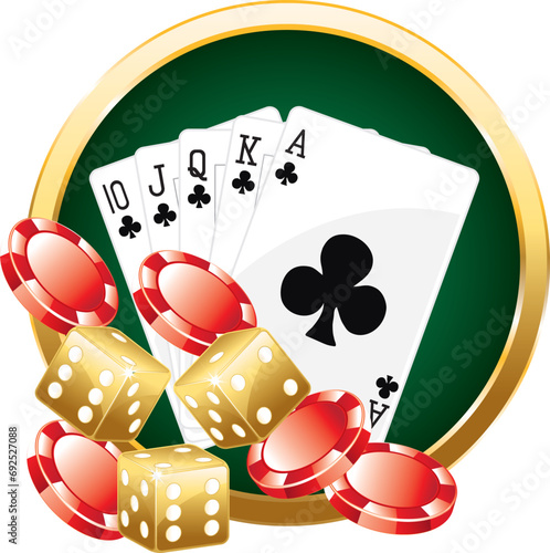 Colorful casino composition. Icons set. Golden illustration.