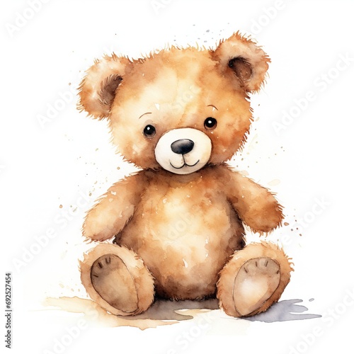 Generative AI, super cute brown teddy bear watercolor isolated on white background   © Rymma