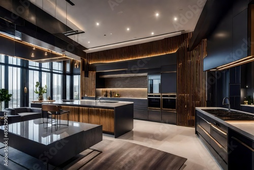 Interior design, home d?(C)cor, and a luxurious lifestyle. Photographs of architecture. flawless building design. The kitchen, living room, and overall perspective of a luxurious lifestyle. 