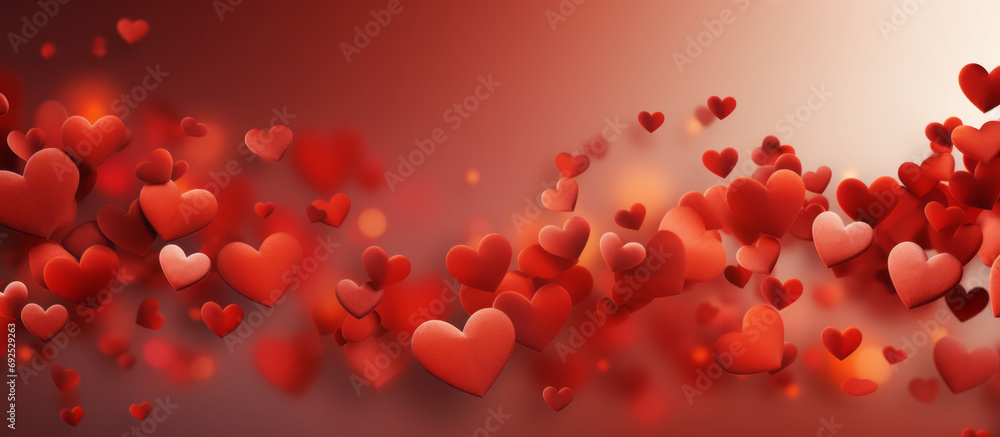 Valentines day background banner: abstract panorama background with red hearts; concept love