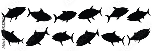 Fish tuna fishing silhouettes set, large pack of vector silhouette design, isolated white background photo