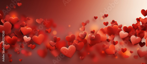 Valentines day background banner: abstract panorama background with red hearts; concept love photo