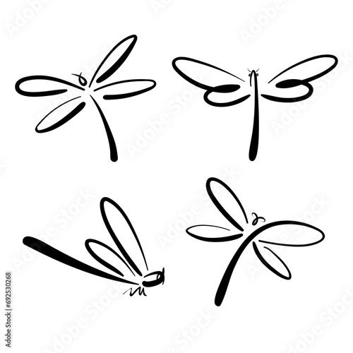 Group of dragonfly sketch on transparent background. Insects. photo