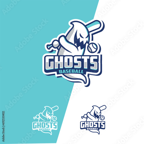 ghost baseball logo, sport, vector design