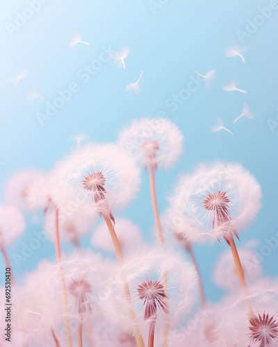 A serene and visually appealing vertical background featuring dandelion fluff, perfect for social media posts. The image is designed with soft pastel colors to evoke a gentle and tranquil mood.