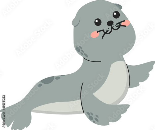 Seal cute animal cartoon flat