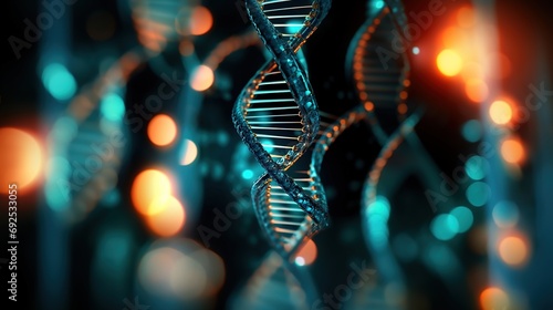 Close-up illustration of DNA helix structure. Science and technology concept photo