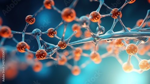 Abstract close-up molecule model. Scientific research in the field of molecular chemistry.