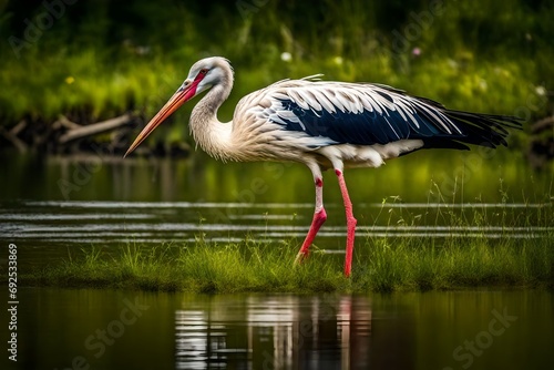 white stork in the water