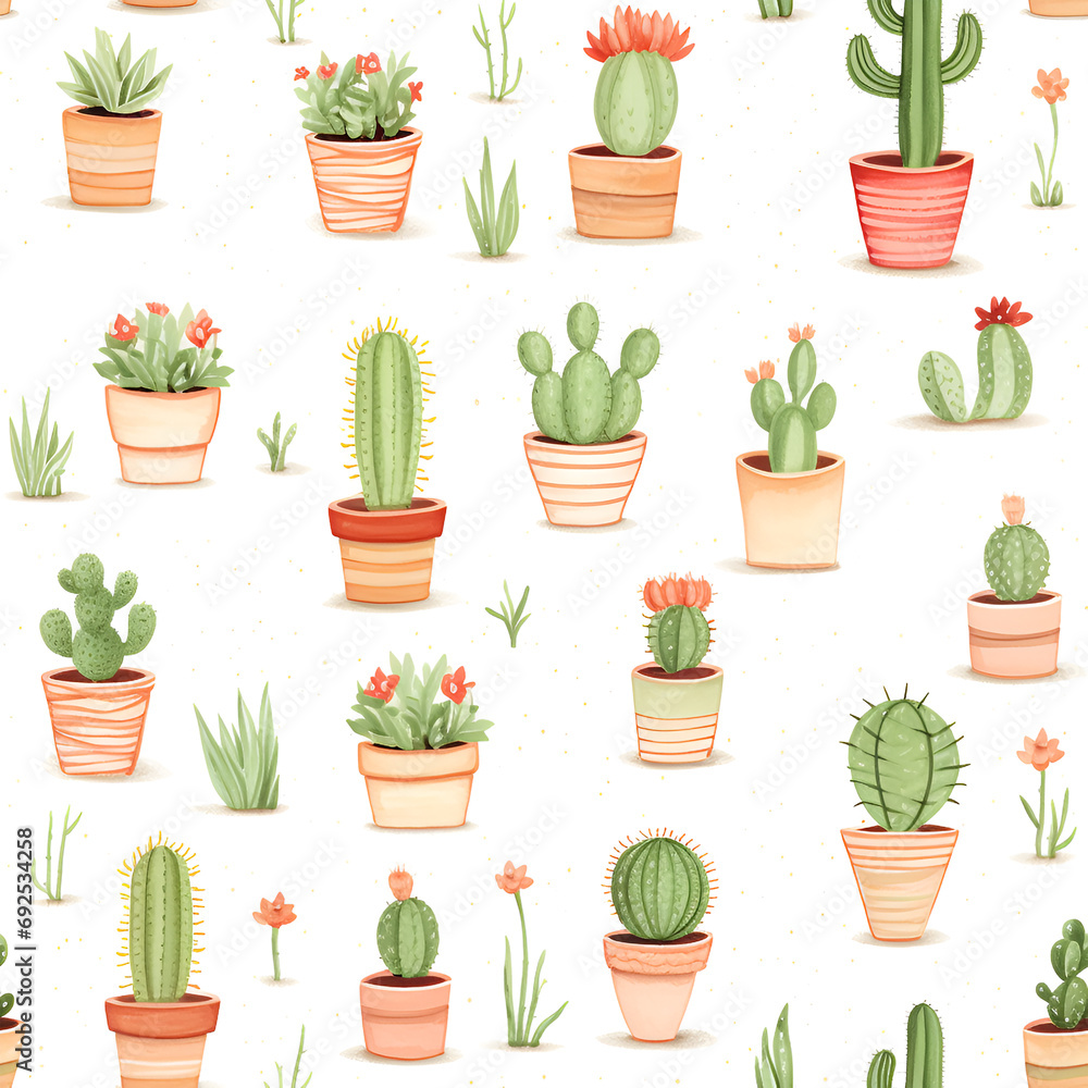 Cactus Wonderland ,Cute and trendy cactus patterns in various shapes and sizes, perfect for a modern and stylish aesthetic, Cactus Wonderland Seamless Digital Paper , generative AI illustration