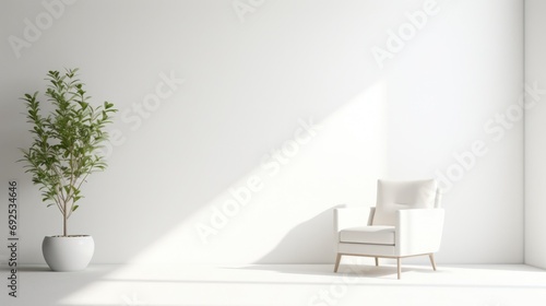 empty wall space for mock up, copy space or free place for text. Light living room in minimalist interior design