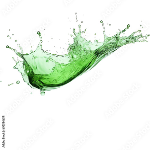 Flying green water splash close up isolate transparent white background