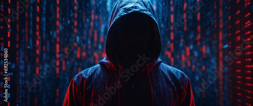 disguised hacker Cybercrime concept: Data theft, cyber forensics, dark web, phishing, cyberbullying, cyberstalking, cyberheists, cybertools, cyberheists, cyberbullying, cyberstalking, cyberbullying, c photo