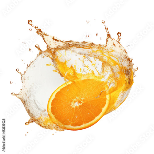 Flying orange water splash close up isolate transparent white background