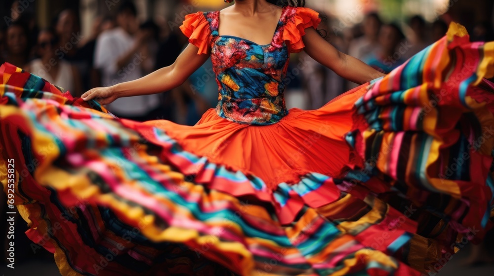 Rotating skirt with elegant movements of a skilled cumbia dancer at Carnival generative ai Rotating skirt with elegant movements of a skilled cumbia dancer at Carnival generative ai