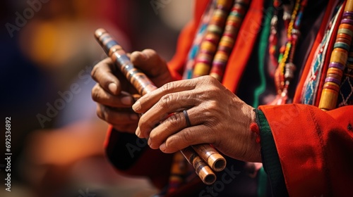 hands of a skilled flutist playing Andean melodies during the music festival generative ai