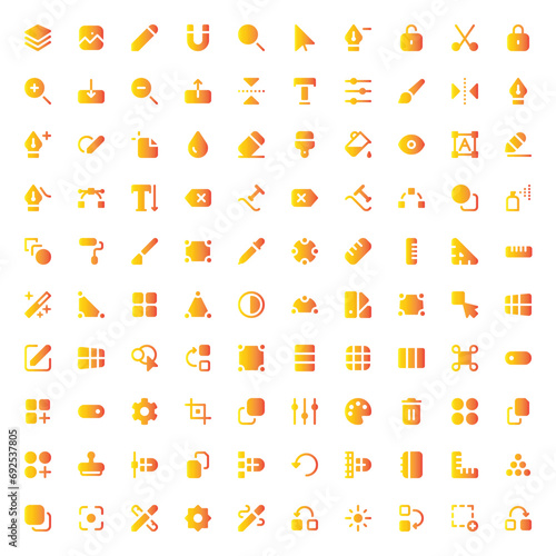 Fototapeta Naklejka Na Ścianę i Meble -  Editing Tool Icons Set: Fill Gradient Graphic Design, Editing Symbols - Vector Collection