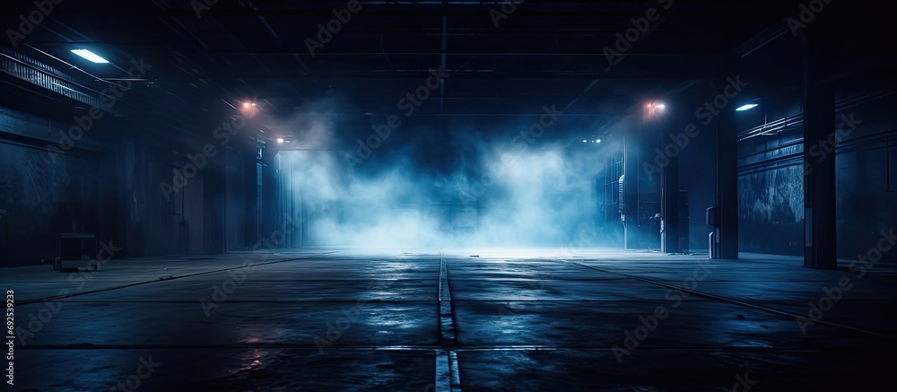 A dark empty street dark blue background