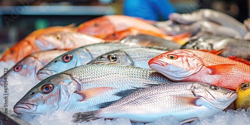 Close-up view of fresh fish displayed in the market , concept of Seafood
