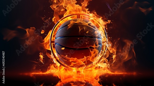 basketball game ball in hoop fire, AI Generative photo
