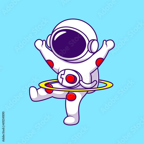 Cute Astronaut Playing Hula Hoop Cartoon Vector Icons Illustration. Flat Cartoon Concept. Suitable for any creative project.