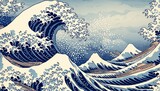 Hokusai The Great Wave Of Kanagawa adult coloring page, ai art illustrations, background