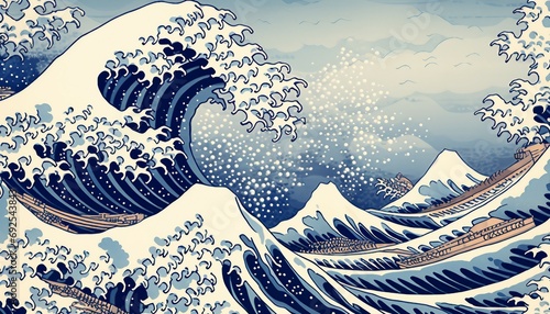 Hokusai The Great Wave Of Kanagawa adult coloring page, ai art illustrations, background photo