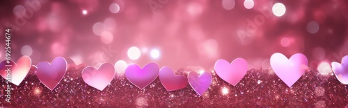 Enjoy a vibrant Valentine's Day with a shimmering pink glitter background adorned with defocused abstract lights