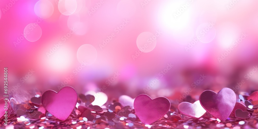 Enjoy a vibrant Valentine's Day with a shimmering pink glitter background adorned with defocused abstract lights Enjoy a vibrant Valentine's Day with a shimmering pink glitter background adorned with defocused abstract lights