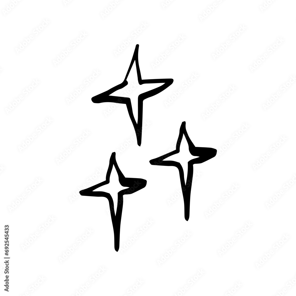 Obraz premium Hand drawn quirky stars doodle. Flying star element clipart. Creative naive childish sketch drawing scribble art