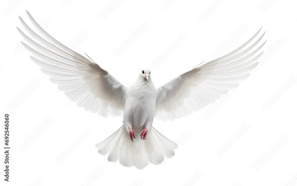 Obraz premium Heavenly Glide Soaring White Dove on a White or Clear Surface PNG Transparent Background