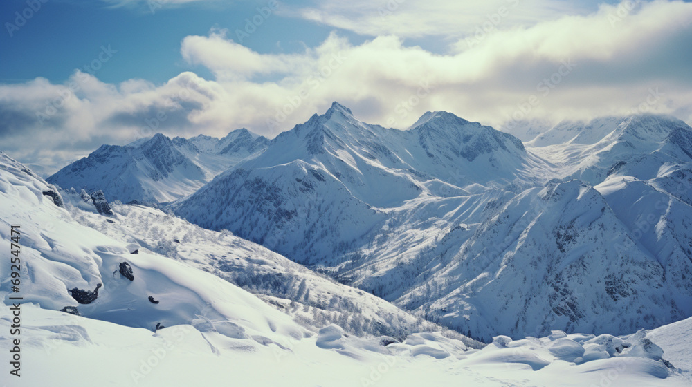 A  scene of a snowy mountain with realistic textures.