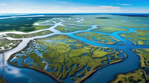 coastal salt marsh landscape illustration tidal flora, ecosystem habitat, brackish mudflat coastal salt marsh landscape photo