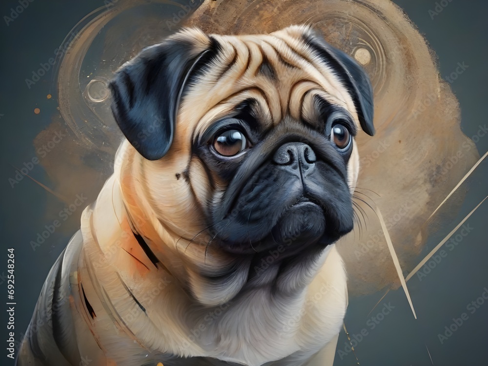 A pug with abstract markings