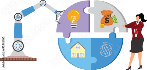 Puzzles Automation robot arm machine Businesswoman