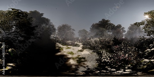 Wild garden scene 360 panorama, 3D rendering