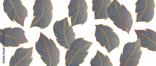 Botanical leaf line art wallpaper background vector. Luxurious hand-drawn foliage design in a minimalist linear outline  simple art deco style. Design for fabric  print  cover  banner  invitation