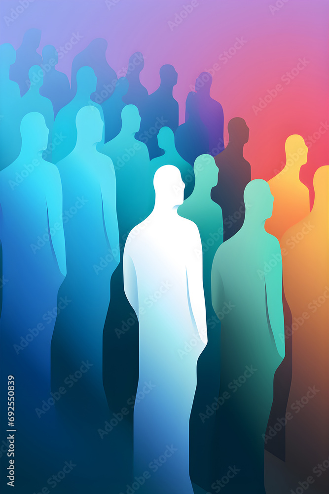 Silhouette of a group of people on a colourful background. AI Generative