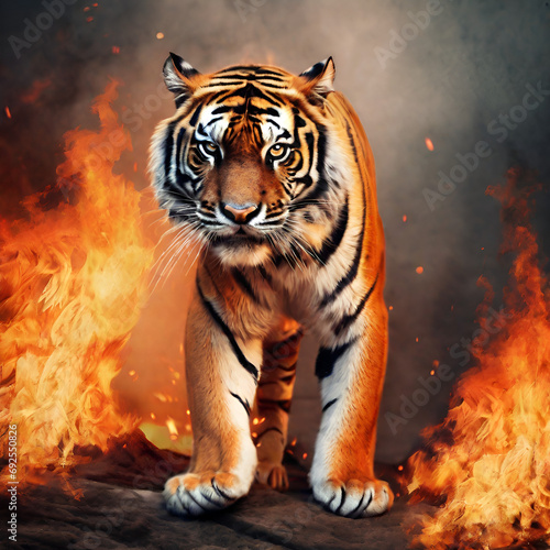 tiger in the fire