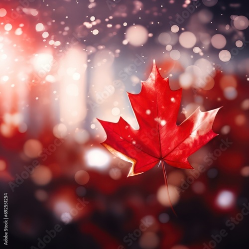 Red maple leaf on blurred background, Canada day. Generative AI