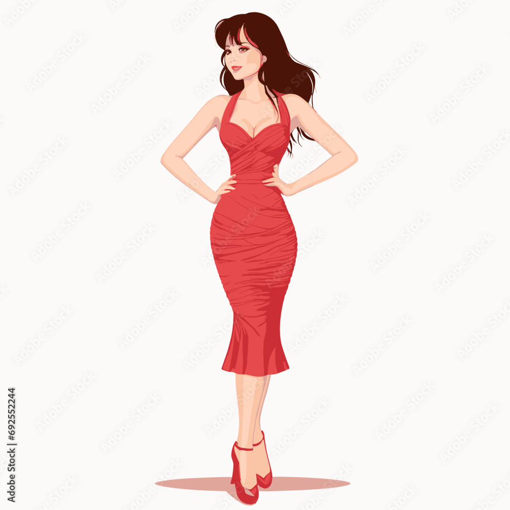 woman in red dress